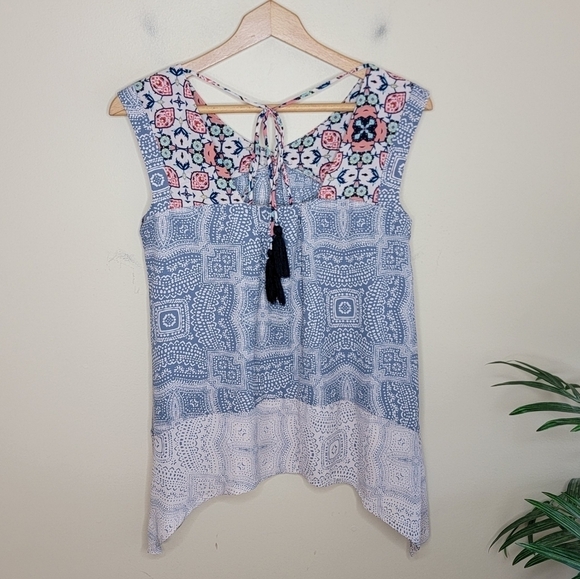Knox Rose | Mixed Print Boho Sleeveless Tank Blouse with Tie Back Size Small - Picture 5 of 5